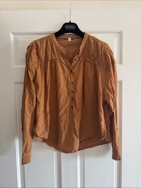 Anthropologie Button-Front Blouse in Rusty Orange